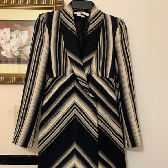 EUC Givenchy Paris Women Brown Stripe Virgin Wool Coat - Size Small - Picture 1 of 12